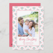 Elegant Pink Family Photo Pattern Script Christmas