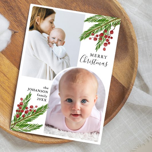 Cartes Pour Fêtes Annuelles Élégant Pins rustiques & Berries 2 Photo Noël
