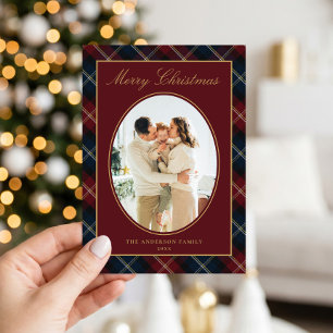 Cartes Pour Fêtes Annuelles Élégant Plaid Classique Photo de Famille Noël