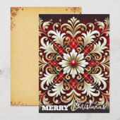 Cartes Pour Fêtes Annuelles Élégant Plaid de Fête Rouge Blanc Or (Devant / Derrière)