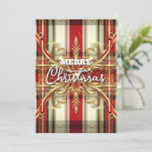 Cartes Pour Fêtes Annuelles Élégant Plaid de Fête Rouge et Or  (Debout devant)