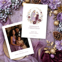 Elegant Plum Holy Nativity Family Christmas Photo