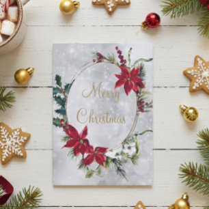 Cartes Pour Fêtes Annuelles Élégant Poinsettia Argent Joyeux Noël