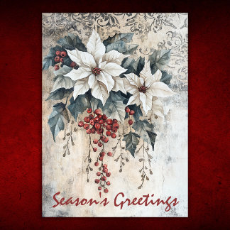 Cartes Pour Fêtes Annuelles Élégant poinsettia blanc vintage de Noël