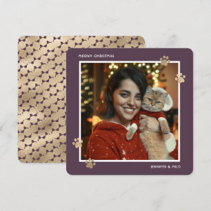Cartes Pour Fêtes Annuelles Élégant Purple Gold Chat Propriétaire Photo Meowy