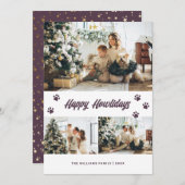 Cartes Pour Fêtes Annuelles Elégant Purple Gold Happy Howlidays Photo (Devant / Derrière)