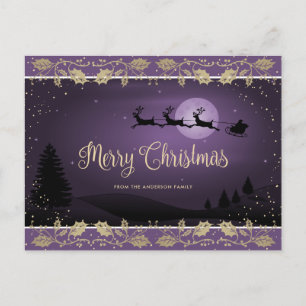 Cartes Pour Fêtes Annuelles Élégant Purple Gold Snow Holly Joyeux Noël
