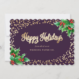Cartes Pour Fêtes Annuelles Élégant Purple Holly Snow Business