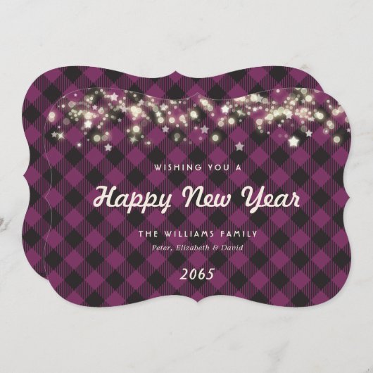 Cartes Pour Fêtes Annuelles Elegant Purple Plaid New Year Card (Devant / Derrière)