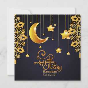 Cartes Pour Fêtes Annuelles Élégant Ramadan Moubarak Black Gold Crescent Stars