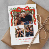 Cartes Pour Fêtes Annuelles Elegant Red Bow with Greenery 3 Photo Christmas