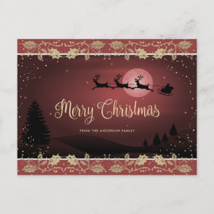 Cartes Pour Fêtes Annuelles Élégant Red Gold Holly Neige Joyeux Noël