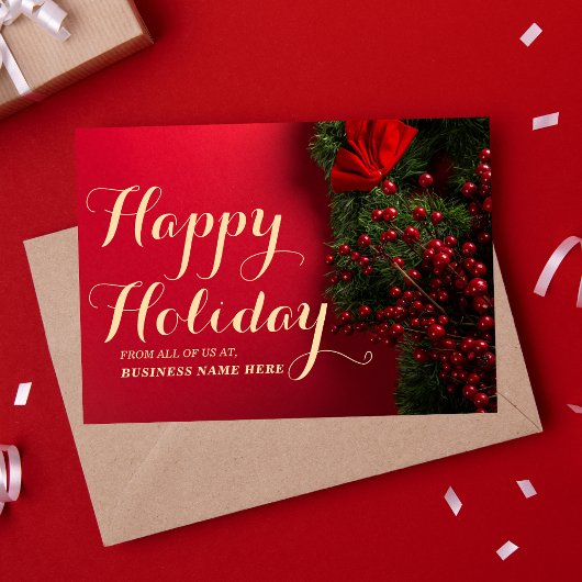 Cartes Pour Fêtes Annuelles Elégant Red & Gold Typography Business Festive