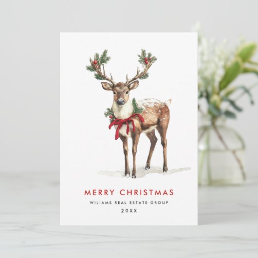 Cartes Pour Fêtes Annuelles Élégant renne Classy Joyeux Noël Entreprise (Debout devant)