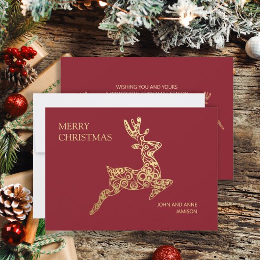 Cartes Pour Fêtes Annuelles Élégant renne rouge or Joyeux Noël