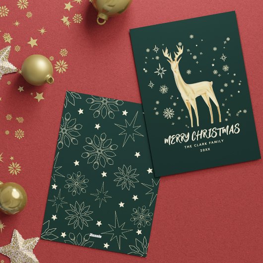 Cartes Pour Fêtes Annuelles Élégant renne vert et or Joyeux Noël