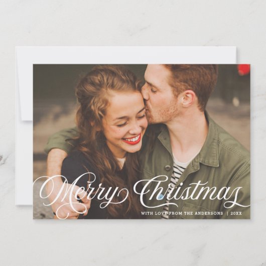 Cartes Pour Fêtes Annuelles Élégant Retro Joyeux Noël Script Photo (Devant)