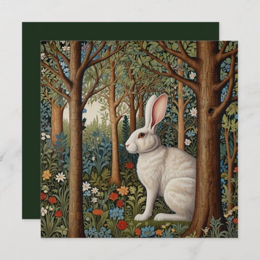 Cartes Pour Fêtes Annuelles Elégant retro lapin boisé boisé fleuri Pâques (Devant / Derrière)