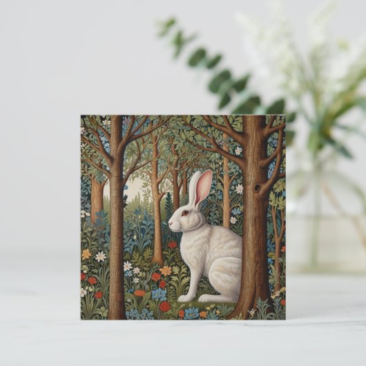 Cartes Pour Fêtes Annuelles Elégant retro lapin boisé boisé fleuri Pâques (Debout devant)