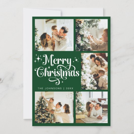 Cartes Pour Fêtes Annuelles Élégant rétro Script vert Joyeux Noël Famille (Devant)