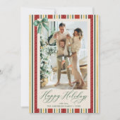 Cartes Pour Fêtes Annuelles Elégant Retro Stripes Bow Happy Holidays 1 Photo (Devant)