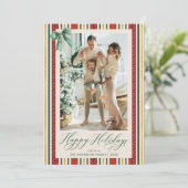 Cartes Pour Fêtes Annuelles Elégant Retro Stripes Bow Happy Holidays 1 Photo (Debout devant)