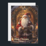 Cartes Pour Fêtes Annuelles Élégant rétro vintage Santa Claus devant la porte<br><div class="desc">Élégant rétro vintage Santa Claus devant la porte de la carte de Noël</div>