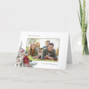 Cartes Pour Fêtes Annuelles Elégant Rose aquarelle, Pine & Gold Frame Photo