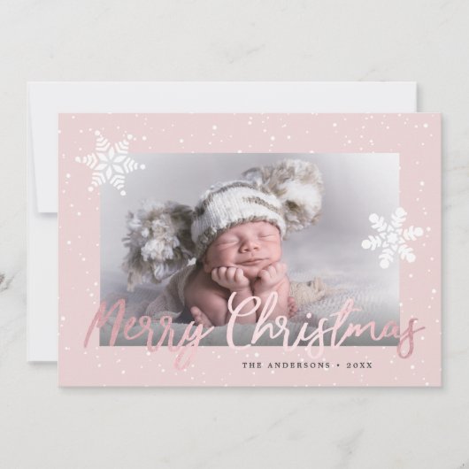 Cartes Pour Fêtes Annuelles Élégant Rose Gold Joyeux Noël Photo personnalisée (Devant)
