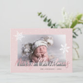 Cartes Pour Fêtes Annuelles Élégant Rose Gold Joyeux Noël Photo personnalisée (Debout devant)