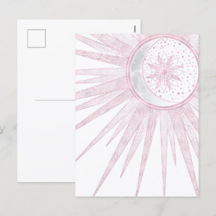 Cartes Pour Fêtes Annuelles Elégant rose Sun Moon Doodle Mandala White Design