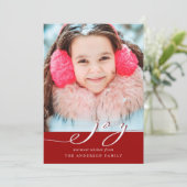 Cartes Pour Fêtes Annuelles Elégant Rouge & Blanc Joy Script Photo (Debout devant)