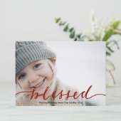 Cartes Pour Fêtes Annuelles Élégant Rouge Bourgogne Script Béni Photo Simple (Debout devant)