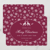 Cartes Pour Fêtes Annuelles Élégant rouge claret blanc flocon de neige renne (Devant / Derrière)