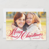 Cartes Pour Fêtes Annuelles Élégant Rouge Joyeux Noël Script Photo (Devant)