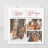 Cartes Pour Fêtes Annuelles Élégant Rouge moderne Script Joyeux Vacances 3 Pho (Devant)