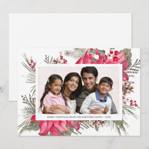 Cartes Pour Fêtes Annuelles Élégant Rouge Poinsettia Photo Noël
