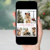 Cartes Pour Fêtes Annuelles Élégant Rouge Script 4 Photo Collage Noël