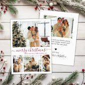 Cartes Pour Fêtes Annuelles Élégant Rouge Script 4 Photo Collage Noël