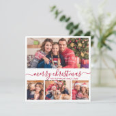 Cartes Pour Fêtes Annuelles Élégant Rouge Script 4 Photo Collage Noël (Debout devant)