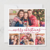 Cartes Pour Fêtes Annuelles Élégant Rouge Script 4 Photo Collage Noël (Devant)