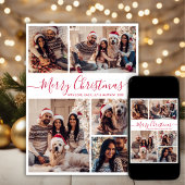 Cartes Pour Fêtes Annuelles Élégant Rouge Script 5 Photo Collage Noël