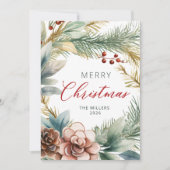 Cartes Pour Fêtes Annuelles Élégant Rouge Script vert Wreath Noël (Devant)