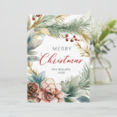 Cartes Pour Fêtes Annuelles Élégant Rouge Script vert Wreath Noël (Debout devant)