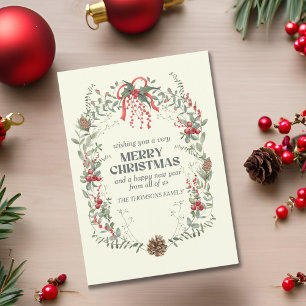Cartes Pour Fêtes Annuelles Elégant rouge vert Noël moderne fleurs de fer