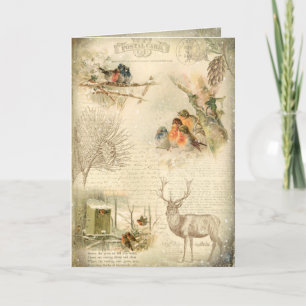 Cartes Pour Fêtes Annuelles Élégant Rustique Vintage Noël Woodland Collage