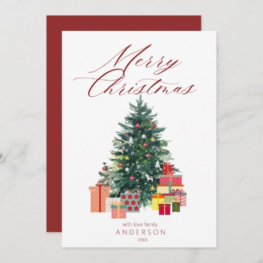 Cartes Pour Fêtes Annuelles Élégant sapin de Noël Joyeux Noël Rouge (Devant / Derrière)