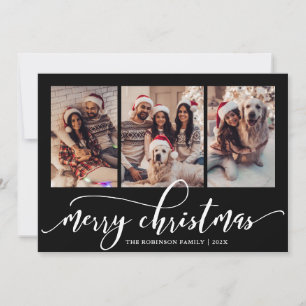 Cartes Pour Fêtes Annuelles Élégant Script 3 Photo Collage Noir Noël
