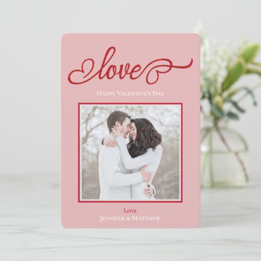 Cartes Pour Fêtes Annuelles Élégant Script Amour Coeur Saint Valentin Photo (Debout devant)