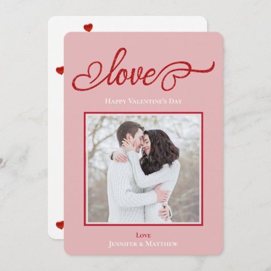 Cartes Pour Fêtes Annuelles Élégant Script Amour Coeur Saint Valentin Photo (Devant / Derrière)